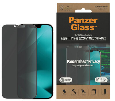 PanzerGlass Privacy Edge to Edge Glazen iPhone 14 Max screenprotector met applicator