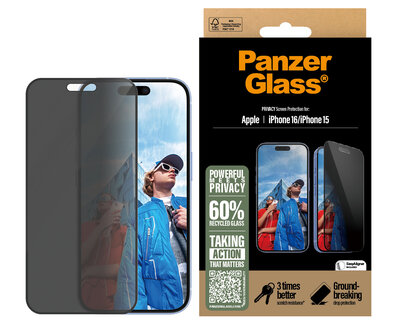 PanzerGlass Privacy Edge to Edge Glazen iPhone 16 screenprotector