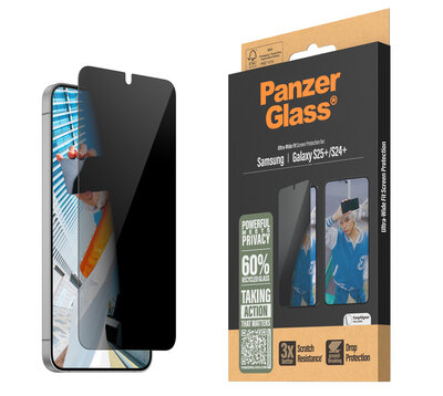 PanzerGlass Privacy UltraWide Fit Glazen Galaxy S25 Plus screenprotector