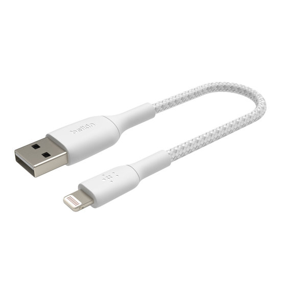 Belkin Braided BoostCharge Lightning naar USB kabel 15 cm Wit