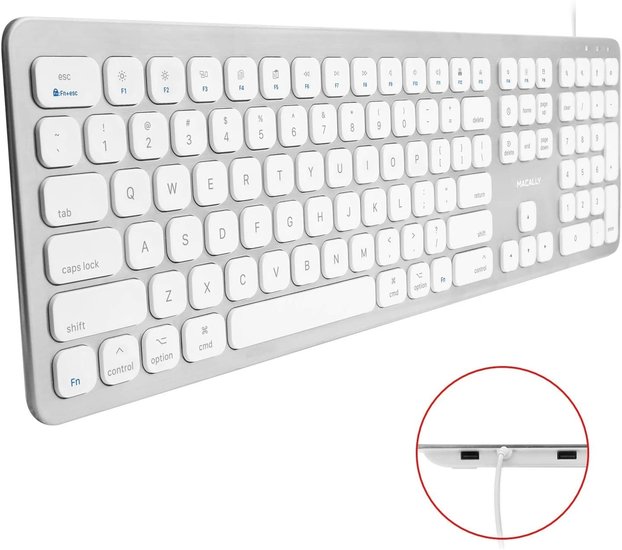 MacAlly WKEY bedraad Azerty aluminium toetsenbord met hub Zilver