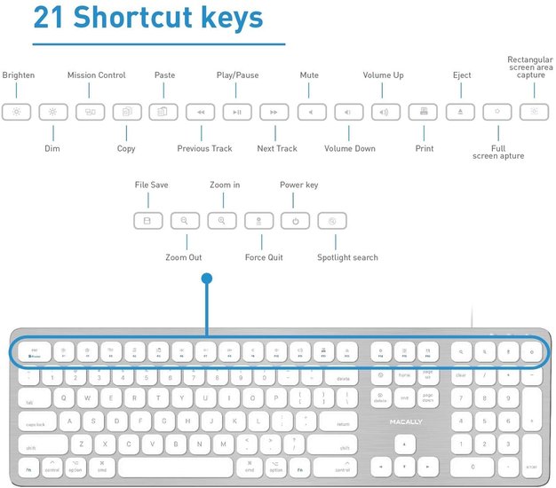 MacAlly WKEY bedraad Azerty aluminium toetsenbord met hub Zilver