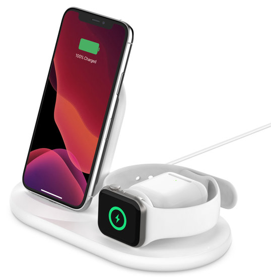  Belkin BoostCharge 3 in 1 draadloze oplader Wit