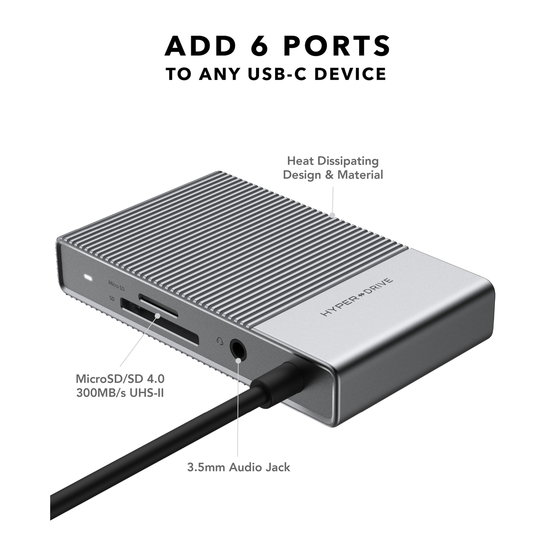 HyperDrive GEN2 6 in 1 USB-C hub Grijs