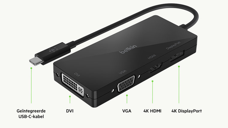 Belkin USB-C naar DVI, HDMI, VGA en displaypoort video adapter