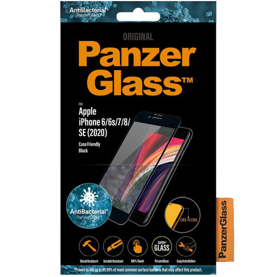 PanzerGlass Glazen iPhone SE 2022 / 2020&nbsp;antibacteri&euml;le screenprotector Zwart