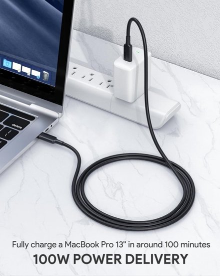 Aukey 100 watt USB-C kabel 1 meter Zwart