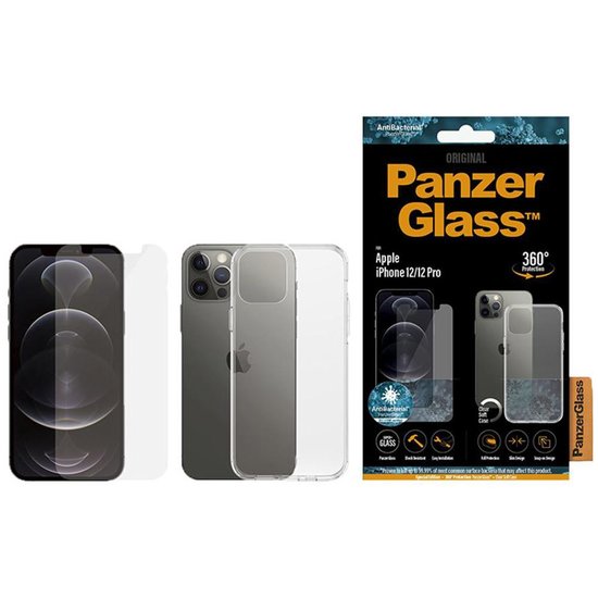 PanzerGlass iPhone 12 Pro / iPhone 12 screenprotector + hoesje kit