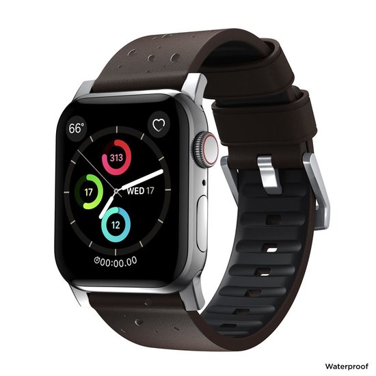 Nomad Active Pro Leather Apple Watch 44 / 42 mm bandje Bruin Zilver