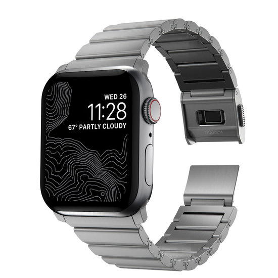 Nomad Titanium V2 Apple Watch 44 / 42 mm bandje Zilver