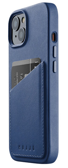 Mujjo Leather Wallet iPhone 14 hoesje blauw