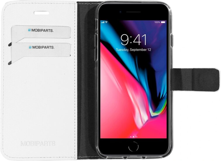 Mobiparts Saffiano Wallet iPhone SE 2022 / 2020 / 8 hoesje Wit