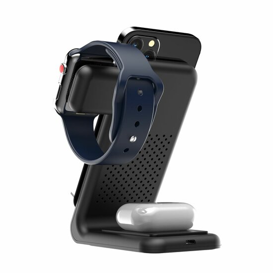 TechProtection 3 in 1 stand draadloze oplader met Apple Watch zwart