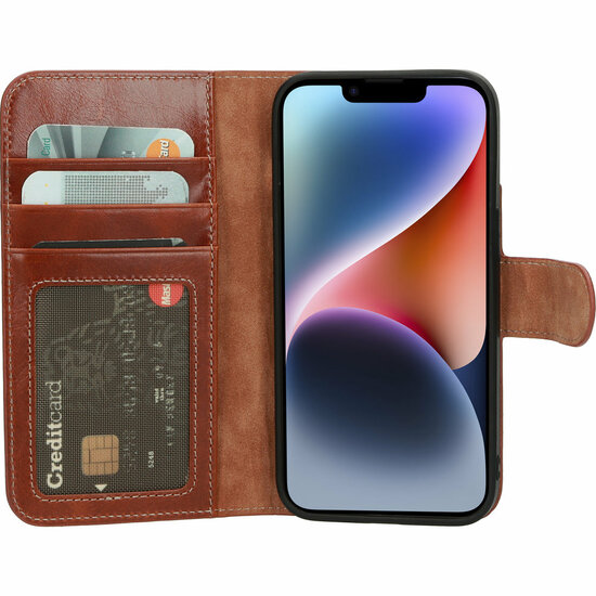 Mobiparts Excellent Wallet iPhone 14 hoesje bruin