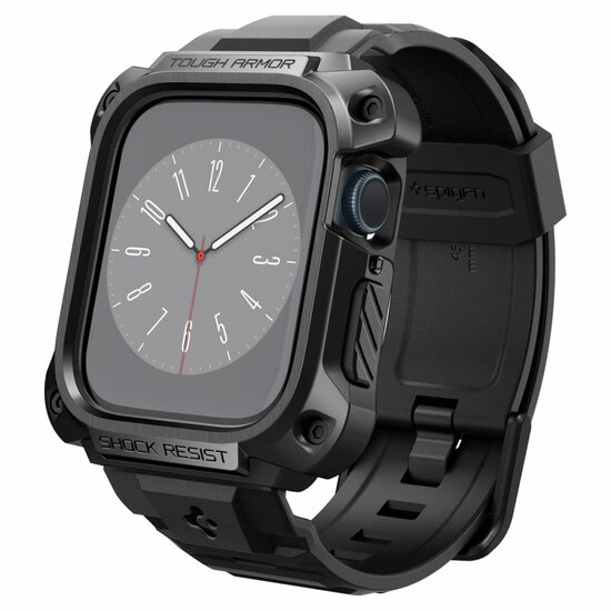 Spigen Tough Armor Pro Metal Apple Watch 45 mm bandje zwart