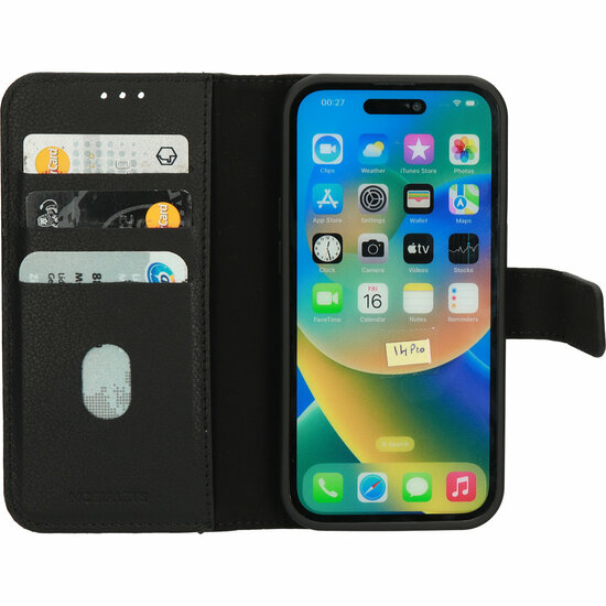 Mobiparts leren 2 in 1 Wallet iPhone 14 Pro hoesje zwart