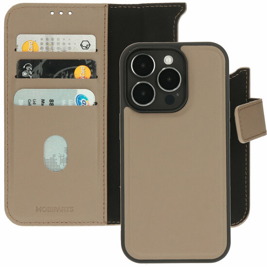 Mobiparts leren 2 in 1 Wallet iPhone 14 Pro hoesje taupe