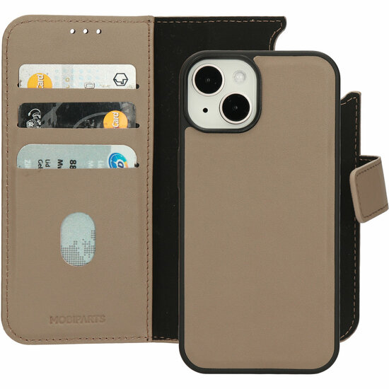 Mobiparts leren 2 in 1 Wallet iPhone 14 hoesje taupe