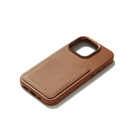 Mujjo Leather Wallet iPhone 15 Pro hoesje tan