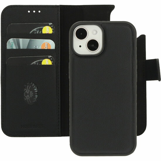 Mobiparts leren 2 in 1 Wallet iPhone 15 hoesje zwart