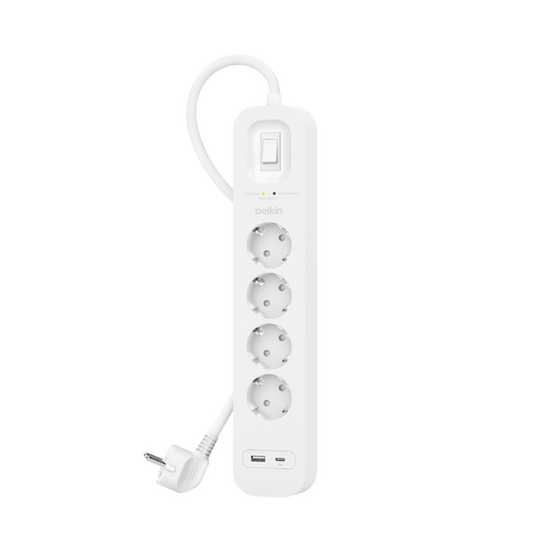 Belkin Spanningsbeveiliger 4 poort stekkerdoos met USB-A en USB-C aansluiting