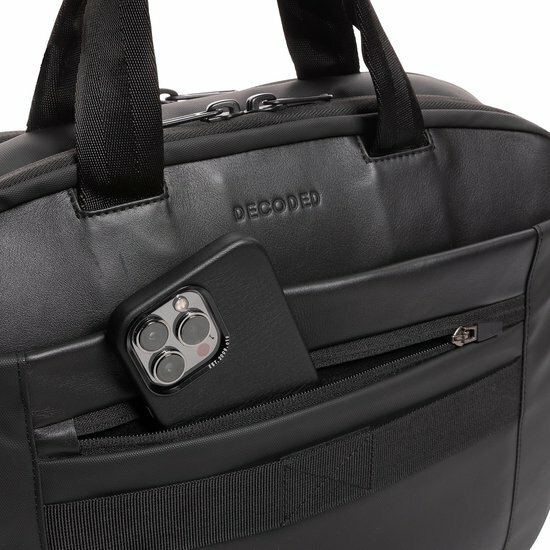 Decoded leren Briefcase laptoptas Zwart