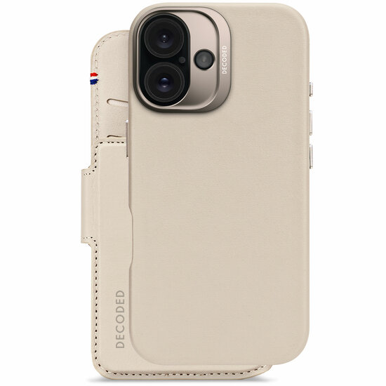 Decoded leren 2 in 1&nbsp;Wallet iPhone 16 hoesje beige