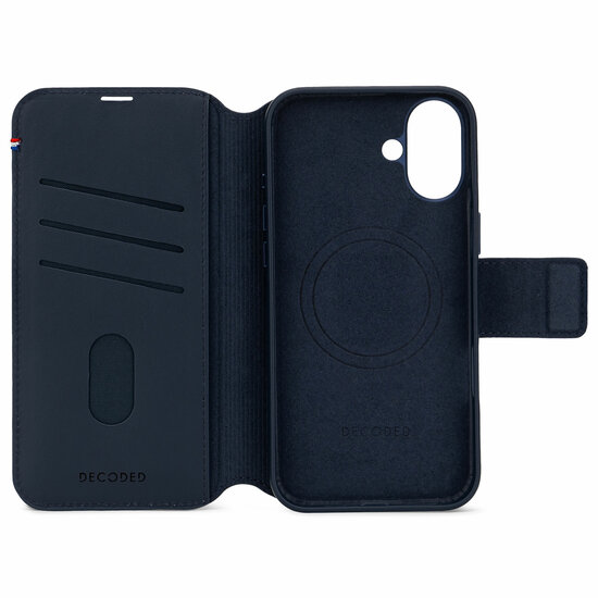 Decoded leren 2 in 1&nbsp;Wallet iPhone 16 Plus hoesje navy