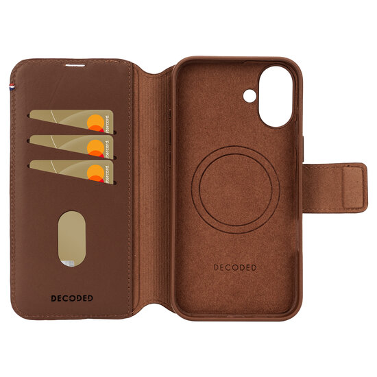 Decoded leren 2 in 1&nbsp;Wallet iPhone 16 Plus hoesje tan