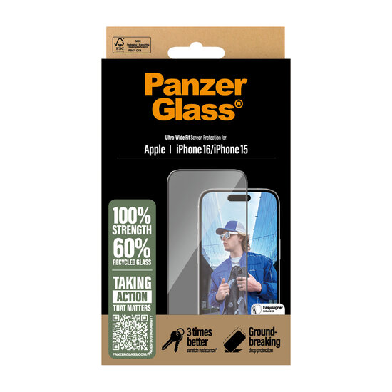 PanzerGlass Edge to Edge Glazen iPhone 16 screenprotector