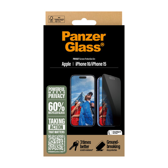 PanzerGlass Privacy Edge to Edge Glazen iPhone 16 screenprotector