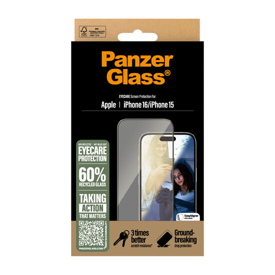 PanzerGlass EyeCare Glazen iPhone 16 screenprotector