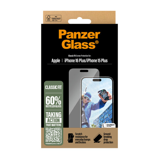 PanzerGlass originele&nbsp;Glazen iPhone 16 Plus&nbsp;screenprotector 