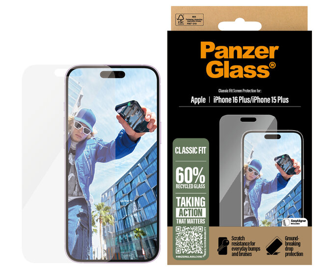 PanzerGlass originele&nbsp;Glazen iPhone 16 Plus&nbsp;screenprotector 