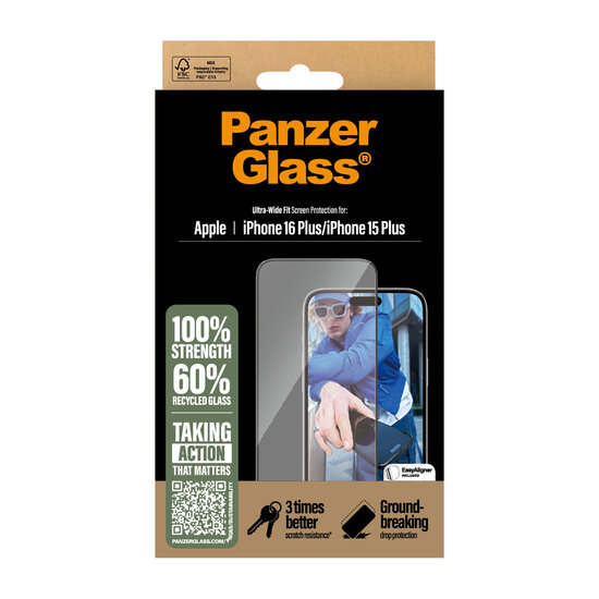 PanzerGlass Edge to Edge Glazen iPhone 16 Plus screenprotector