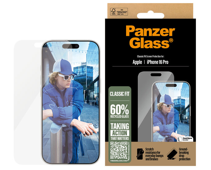 PanzerGlass originele&nbsp;Glazen iPhone 16 Pro&nbsp;screenprotector