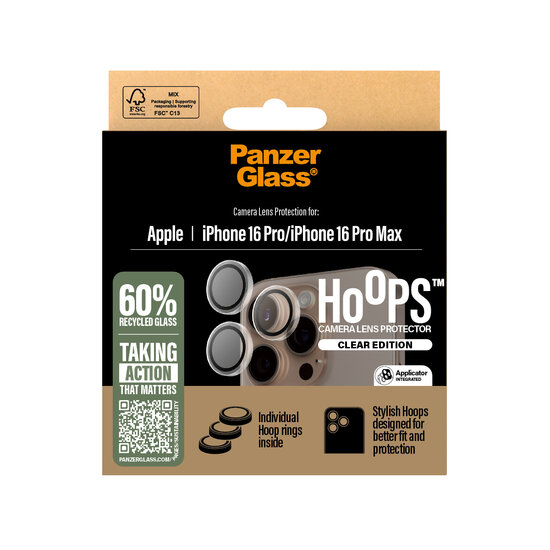 PanzerGlass Hoops iPhone 16 Pro / iPhone 16 Pro Max cameralensbeschermer transparant