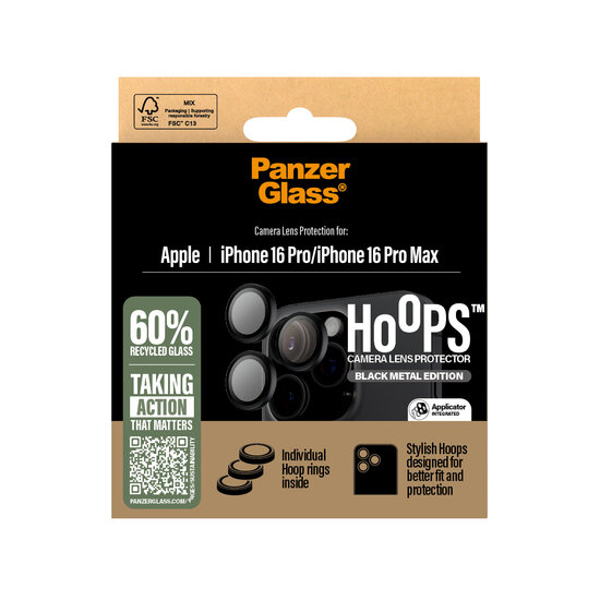 PanzerGlass Hoops iPhone 16 Pro / iPhone 16 Pro Max cameralensbeschermer zwart