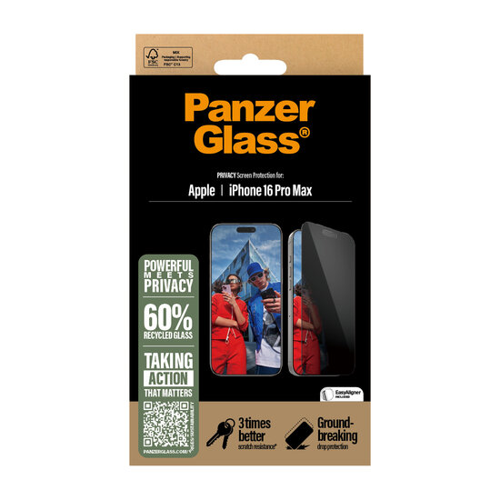 PanzerGlass Privacy Edge to Edge Glazen iPhone 16 Pro Max screenprotector