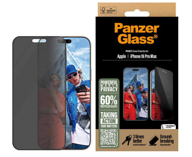 PanzerGlass Privacy Edge to Edge Glazen iPhone 16 Pro Max screenprotector