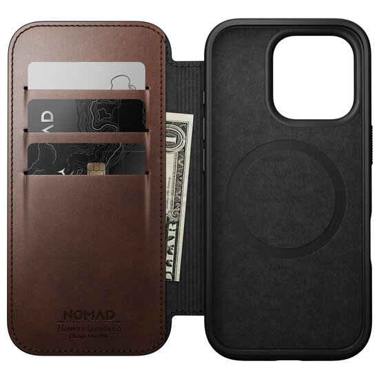 Nomad Modern Horween MagSafe Folio iPhone 16 Pro&nbsp;hoesje bruin