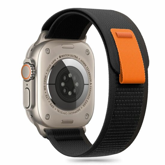 TechProtection Trail nylon Apple Watch Ultra 49 / 46 / 45 / 44 mm bandje zwart / oranje