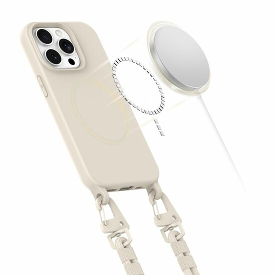 Tech Protection MagSafe iPhone 15 Pro hoesje met draagkoord beige