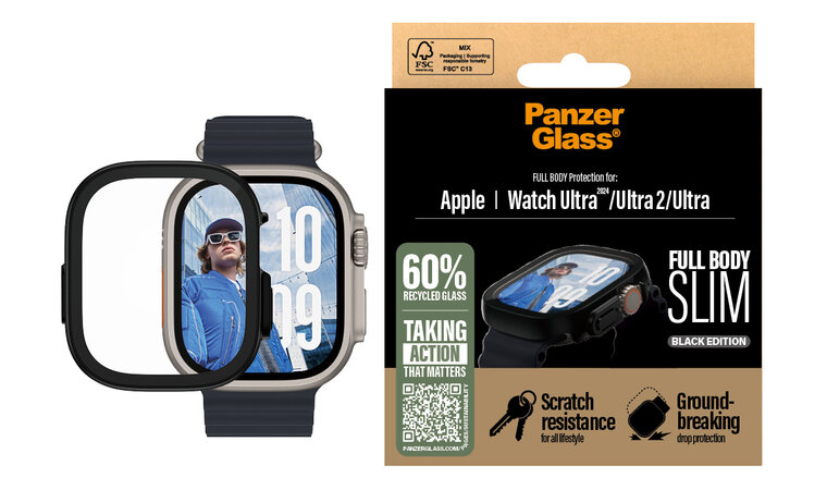 PanzerGlass Full Body Slim Apple Watch Ultra 1 / 2 49&nbsp;mm screenprotector zwart