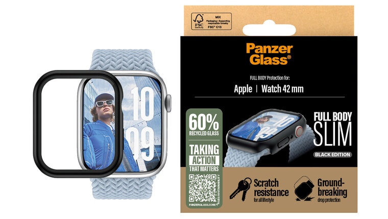 PanzerGlass Full Body Slim Apple Watch 10 42 mm screenprotector zwart