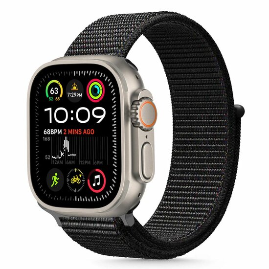 TechProtection Nylon Apple Watch 49 / 46 / 45 / 44  mm bandje zwart