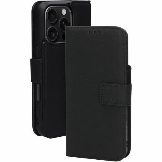 Mobiparts leren 2 in 1 Wallet iPhone 16 Pro hoesje zwart