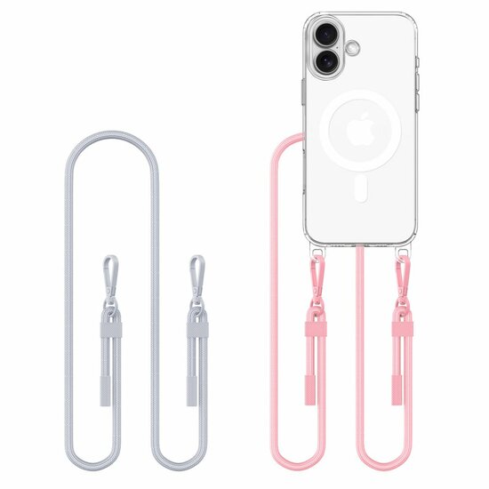 TechProtection MagSafe iPhone 16 hoesje met koord grijs &amp; roze