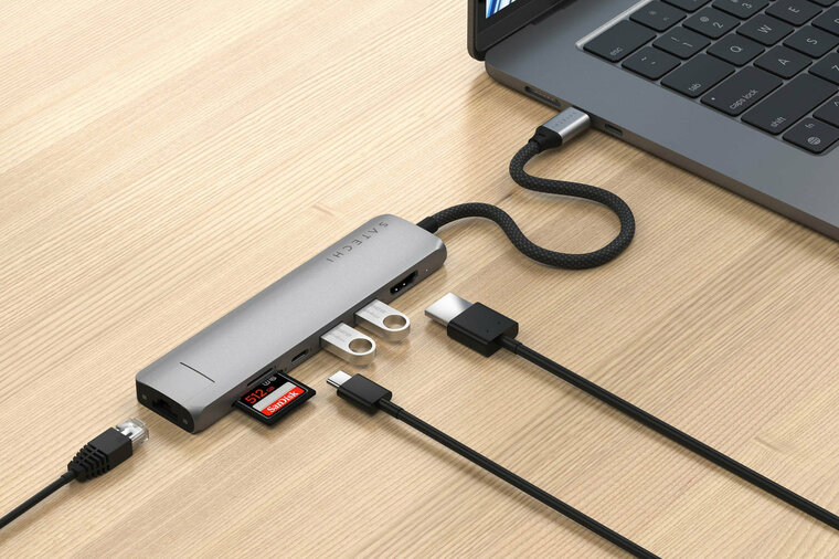 Satechi 7-in-1 USB-C Slim Multiport Adapter met Ethernet grijs