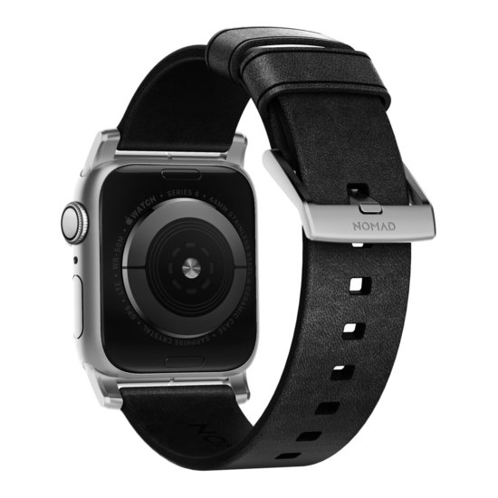 Nomad leren Apple Watch 49 /  45 / 44 mm bandje zwart / zilver